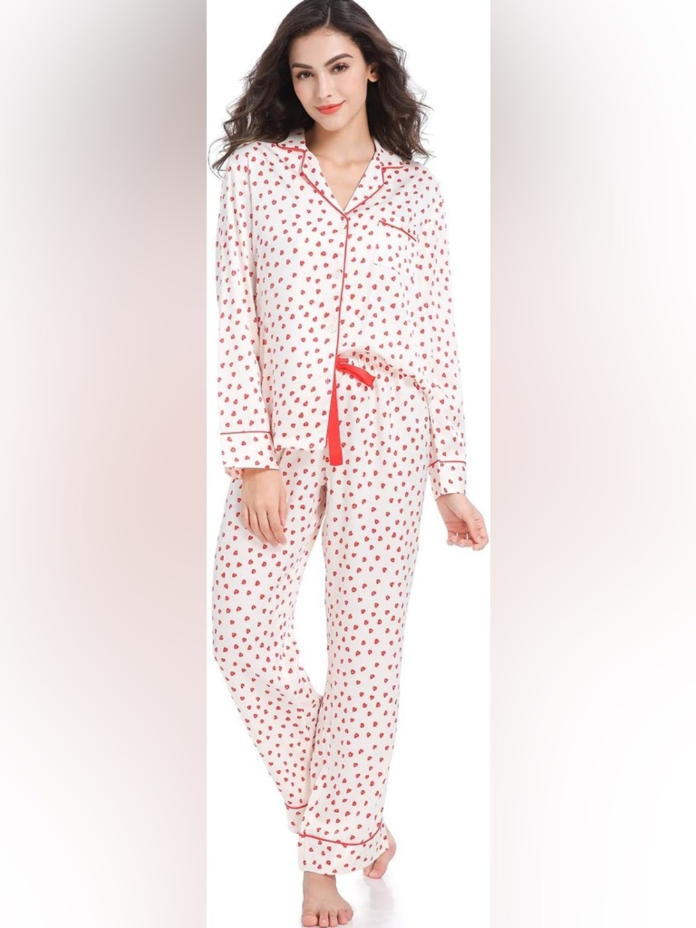 NWOT Boutique Serenedelicacy Floating Hearts Silky-Feel Pajamas, Size Medium